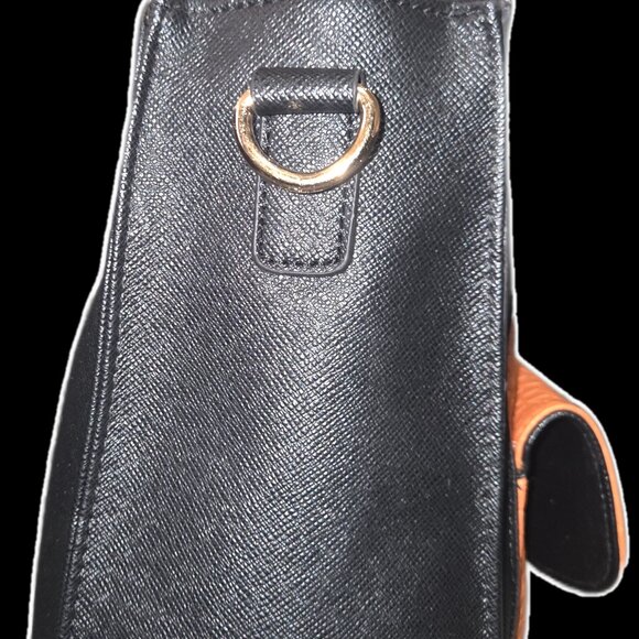 two-tone black frame tan crocodile-embossed structured satchel - Picture 2 of 6